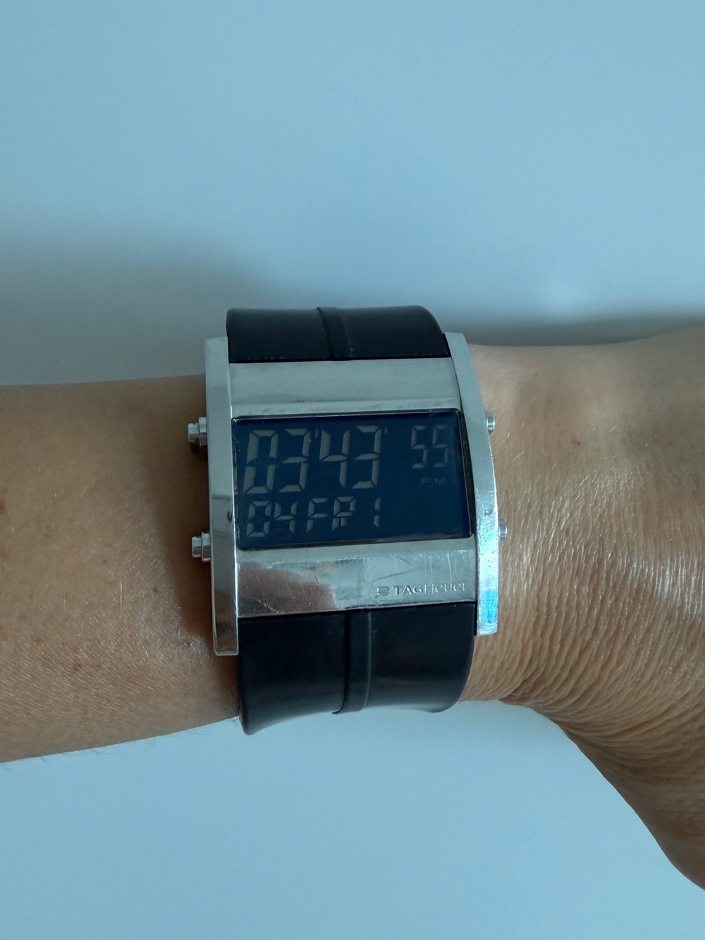 Tag Heuer Silver Case Black Digital Strap Watch
